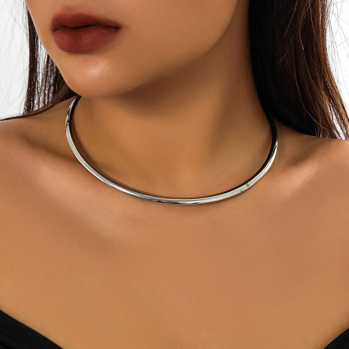Punk Smooth Metal Round Torques Choker Necklace