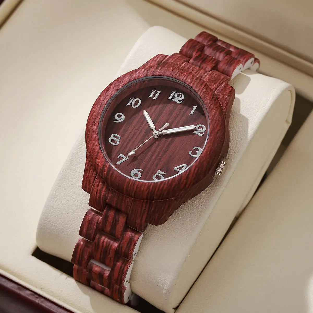 Casual Wooden Pattern Plastic Band Quartz Watch