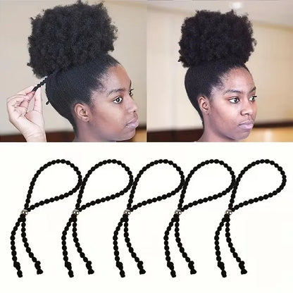 4pcs Adjustable Beaded Hair Ties Set Vintage Knitted Style High Elasticity for Curly