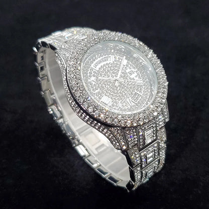 Luxury Diamond Bling Iced Hip Hop Golden Stainless Steel Quartz Watch