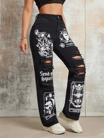 Street INS Ripped Straight Jeans Pants