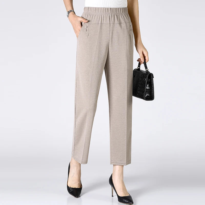 Pantalones finos elásticos holgados de pierna recta