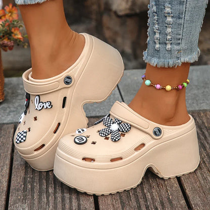 Chunky Platform Clogs Garden Slippers Hollow Out Thick Bottom Slip Beach