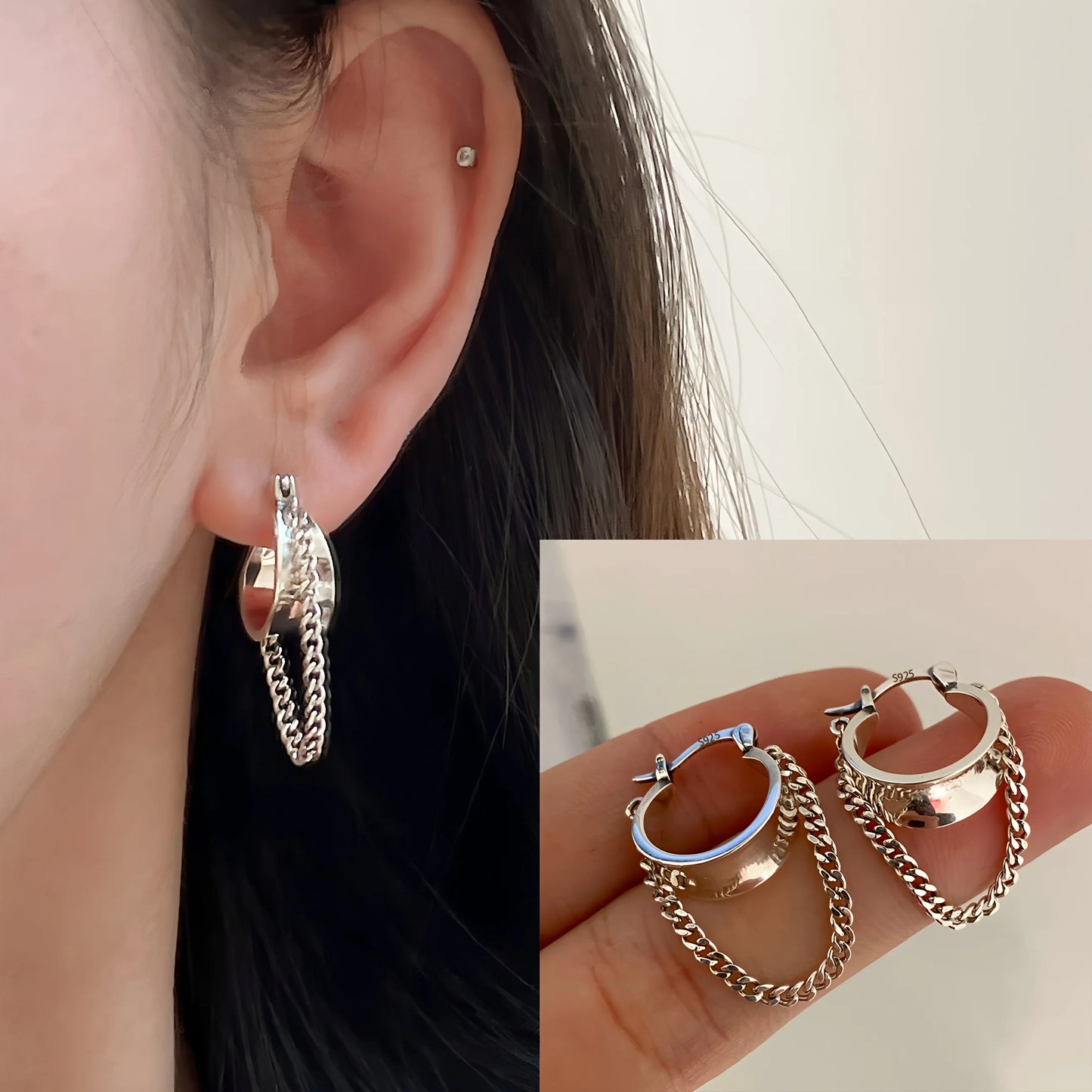 925 Sterling Silver Frosting Hoop Earrings
