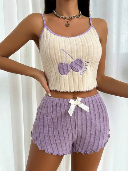 Simple Ground Wool Halter Vest Shorts Set