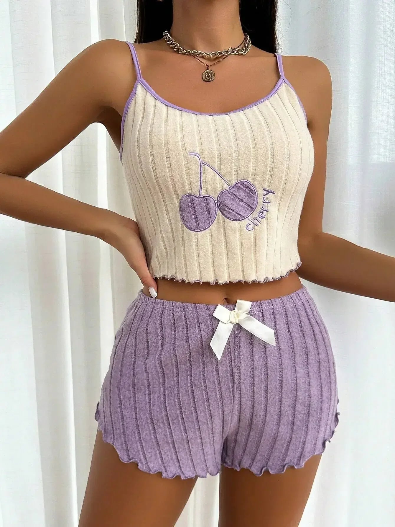 Casual Simple Ground Wool Shorts Sleepwear Set