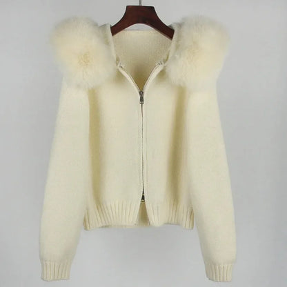 Hooded Real Fox Fur Collar Jacket