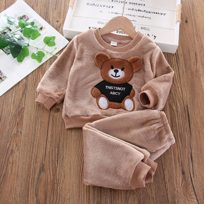 Winter Flannel Fleece Cartoon Bear Sleepwear Pajamas