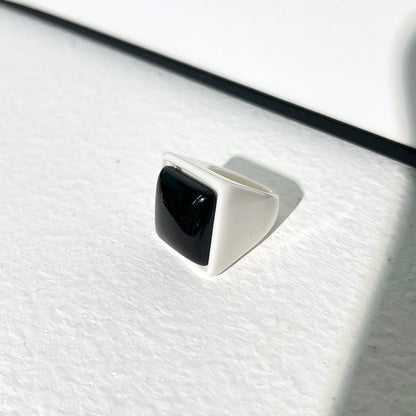 Minimalism Black White Irregular Geometric Resin Rings