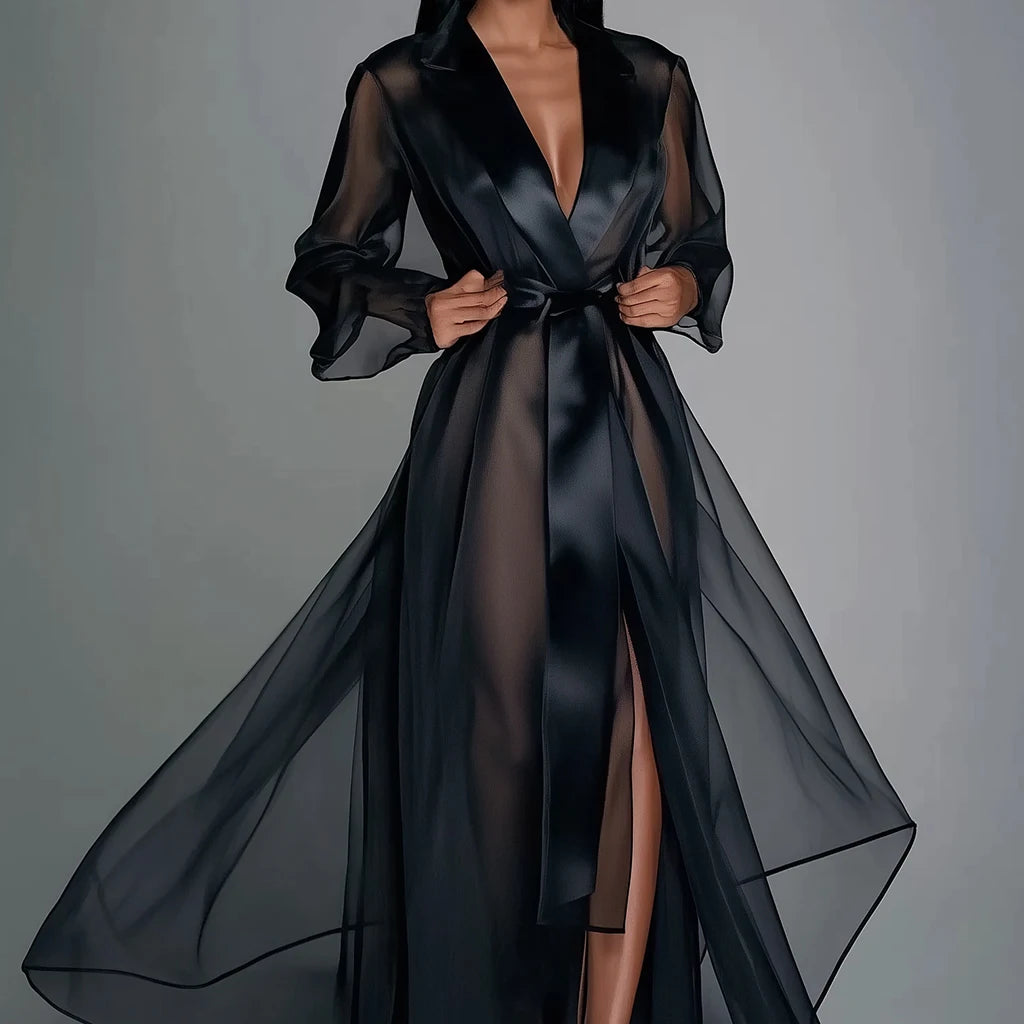 Long Sleeve Robe Satin Silk Dress