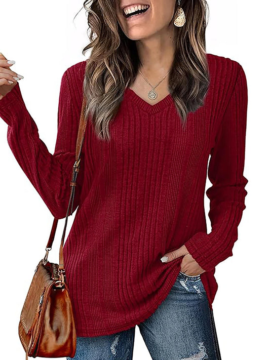 V-neck versatile top long sleeve Sweater
