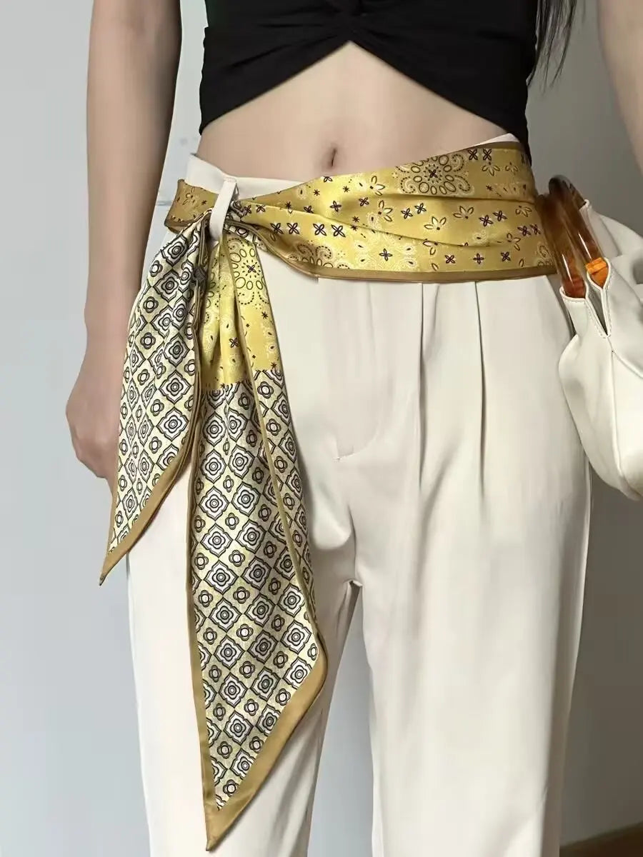 Luxury Long Silk Scarf Animal Horse Print Thin Narrow Scarf Shawl