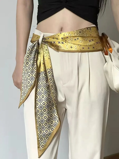 Luxury Long Silk Scarf Animal Horse Print Thin Narrow Scarf Shawl