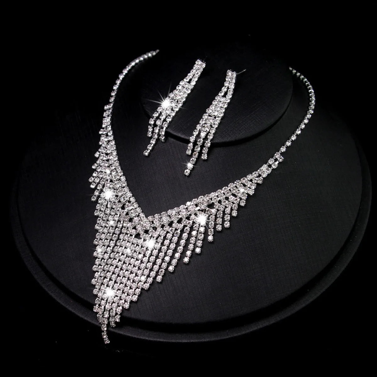 Zircon Stud Stainless Steel Necklace Jewelry Set