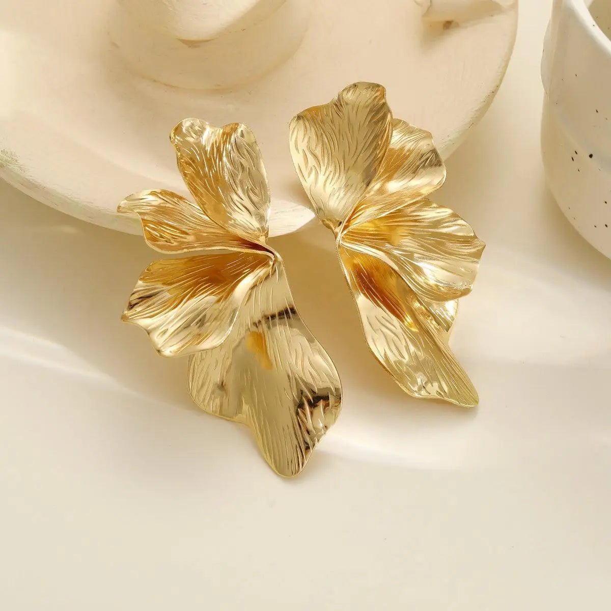 Stainless Steel Golden Double Layered Flower Earring