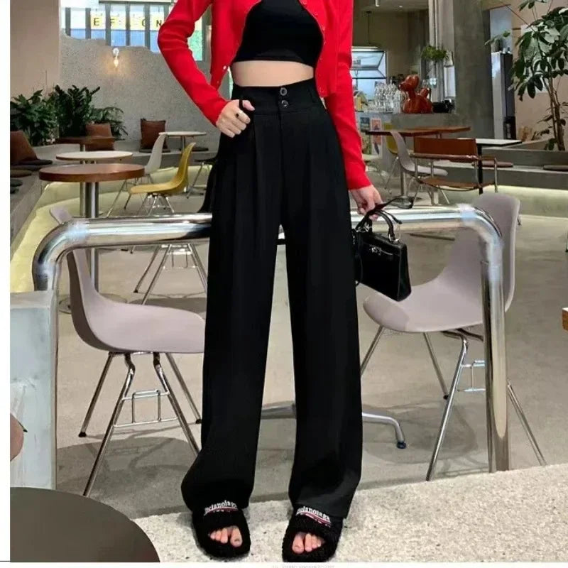 Wide Leg Korean Style High Waist Black Baggy Pants