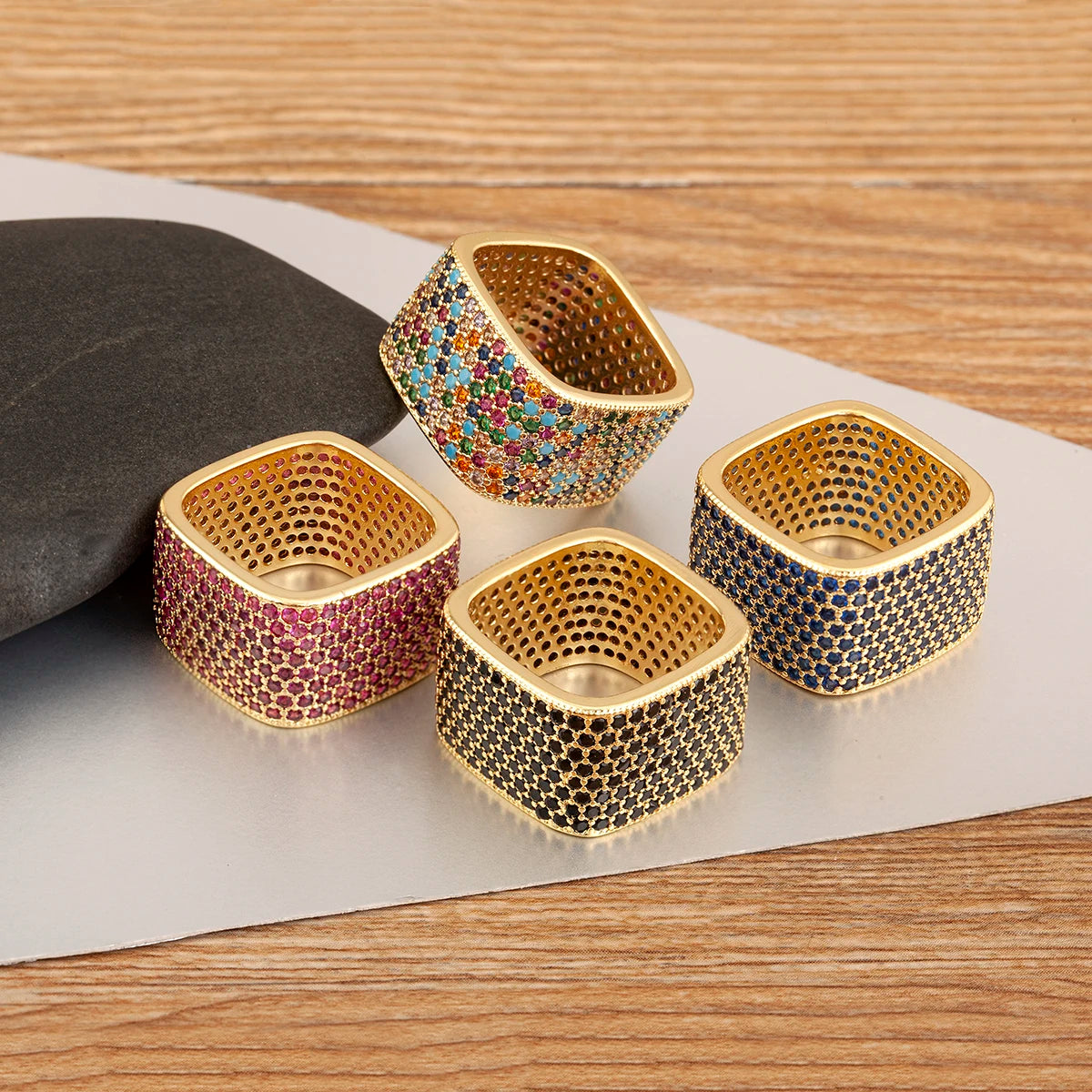 Square Shape Crystal Unisex Copper Zircon Rings