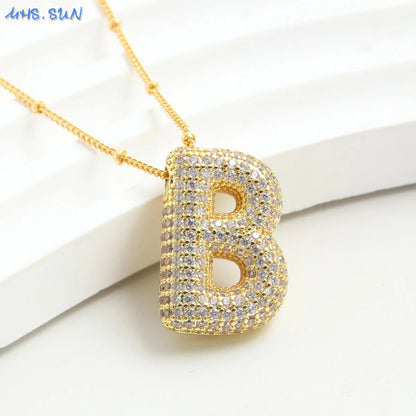 26 Letter Copper Zircon Bubble Initial Chunky Necklace