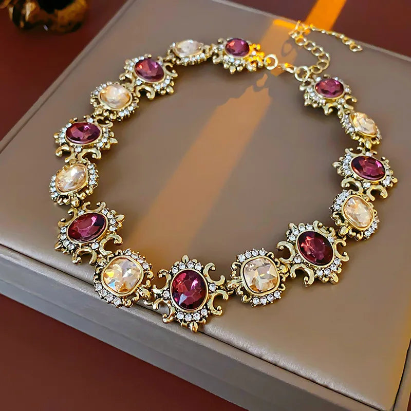 Purple Rhinestone Necklace Jewelry Sets