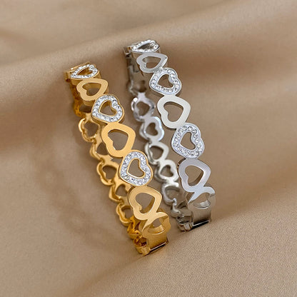 Multiple Vintage Inlaid Rhinestone Zircon Stainless Steel Wide Bangles Bracelets