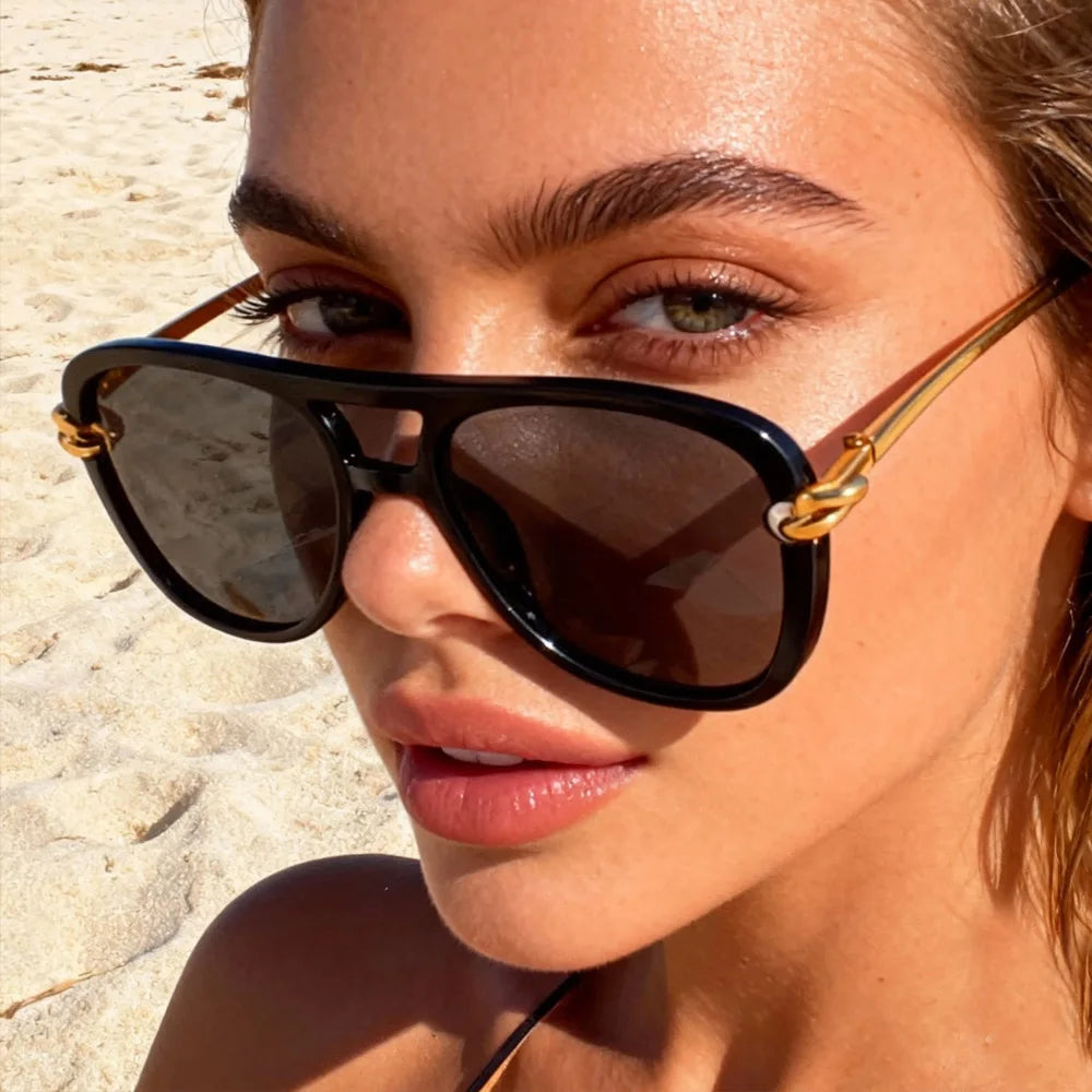 Vintage Knot Leg Oversize Square Cat Eye Sunglasses