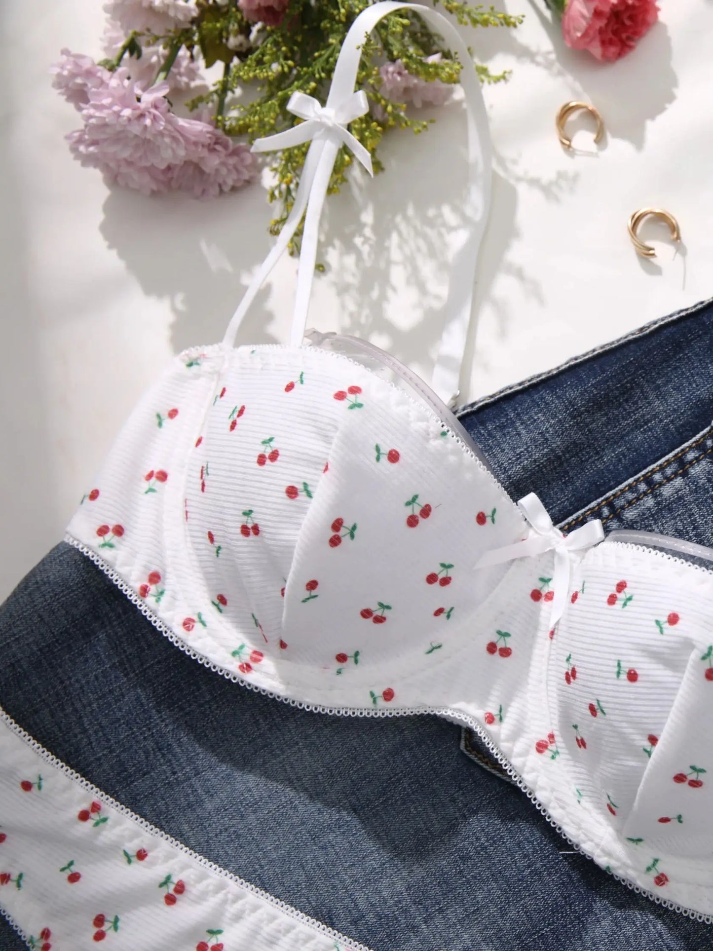 2-Piece Set Cherry Print Comfortable Lingerie