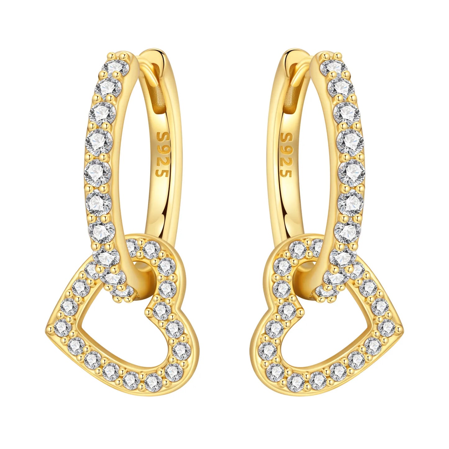 S925 Sterling Silver Zircon 18K Gold Lining Vintage Hoop Earrings