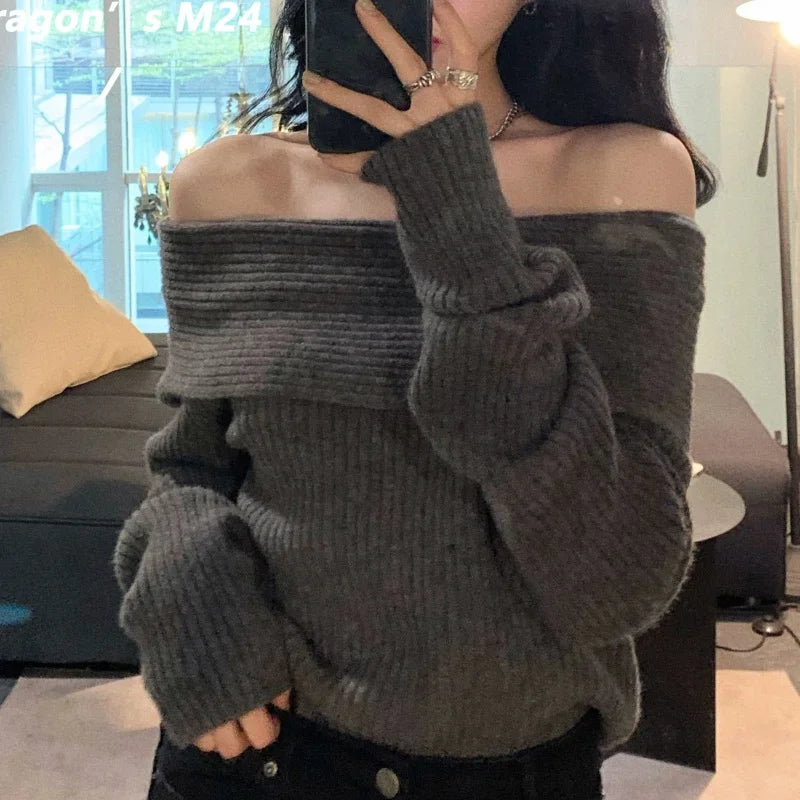 Off Shoulder Long Sleeve Casual Sexy Pullover