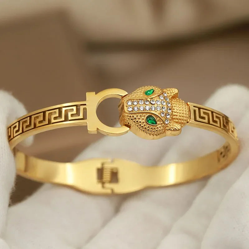 Stainless Steel Metal Crystal Leopard Bangles bracelets