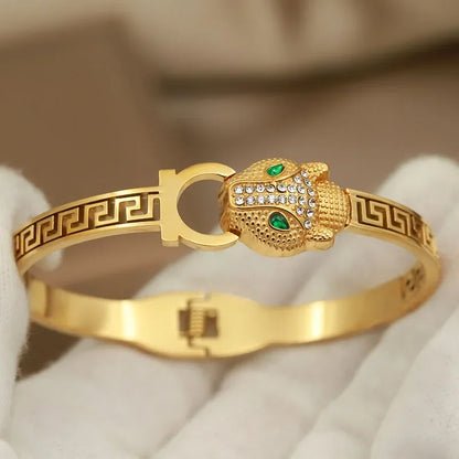 Stainless Steel Metal Crystal Leopard Bangles bracelets