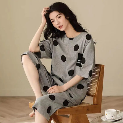 Plus Size Silk Sleepwear Short-Sleeved Pajamas
