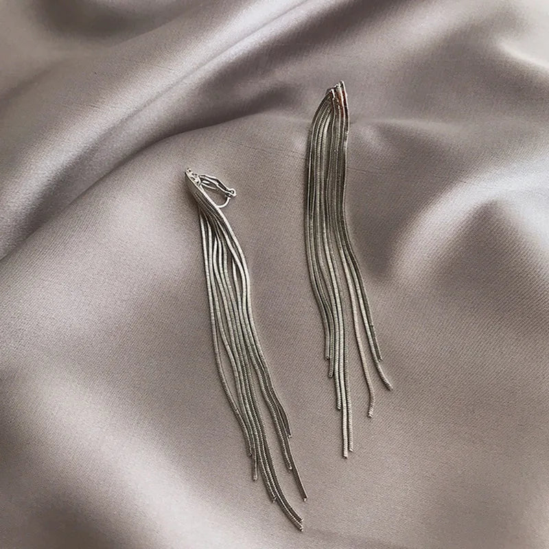 Long Tassel Clip on Bridal Earrings