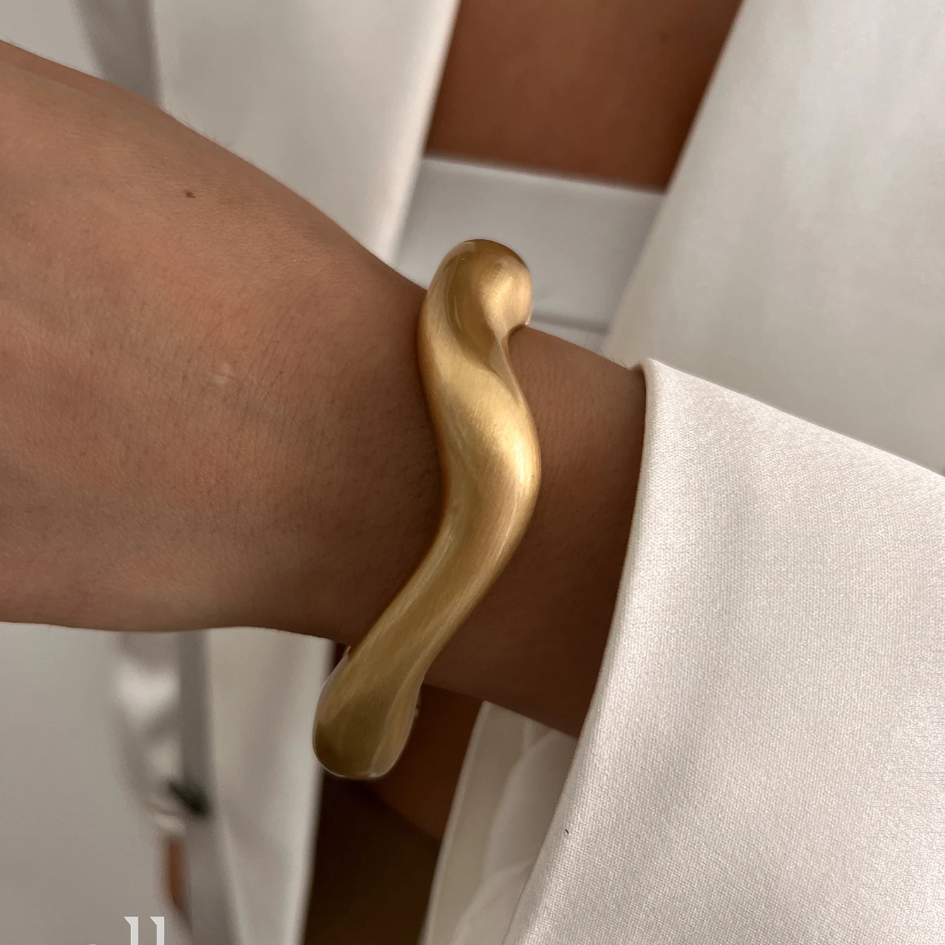Matte Gold Wave Water Drop Wide Cuff Bracelet