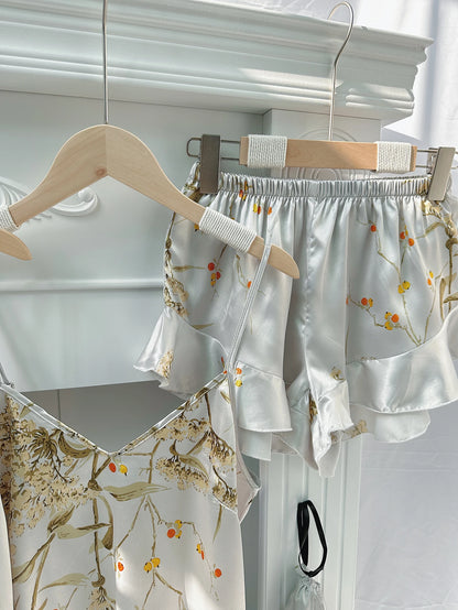 5pcs Floral Print Long Sleeve Robe Cami Dress Pajamas Sets