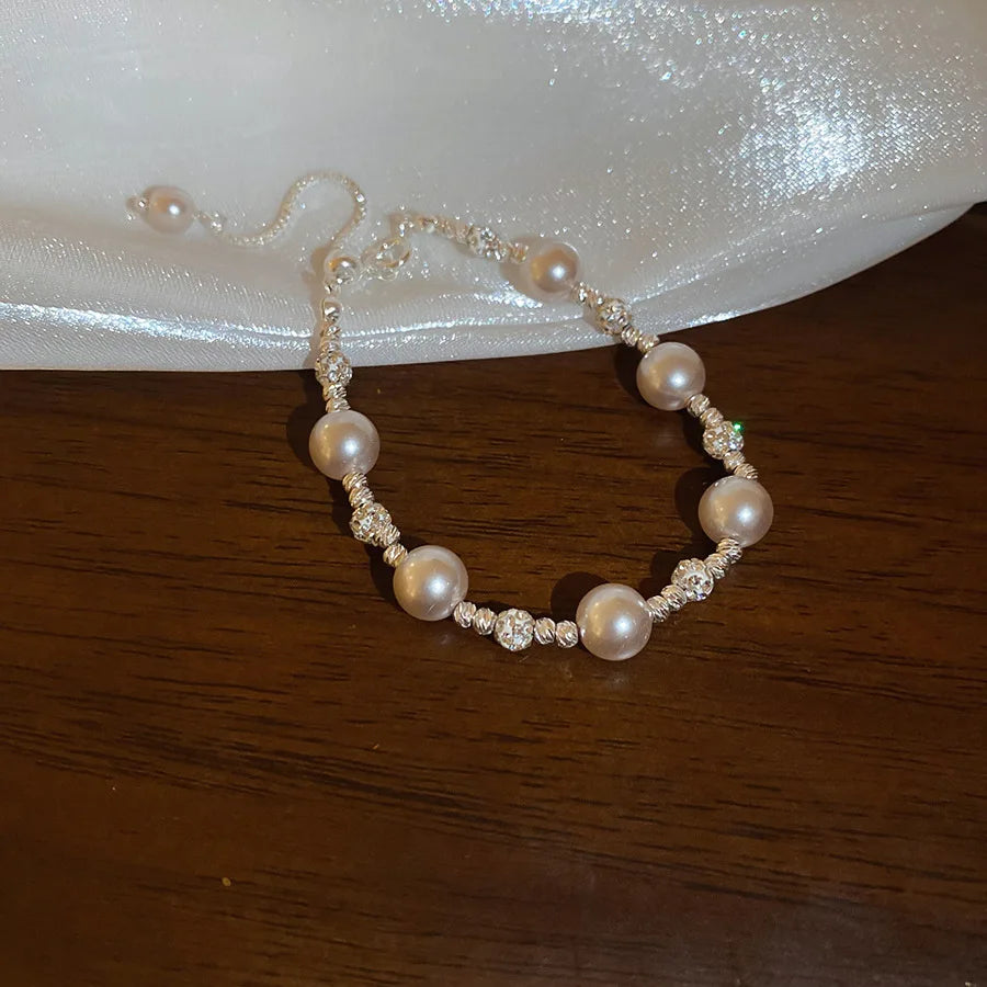 Elegant Imitation Pearl French Gray Pearls Bangles Light Round Beaded Bracelets