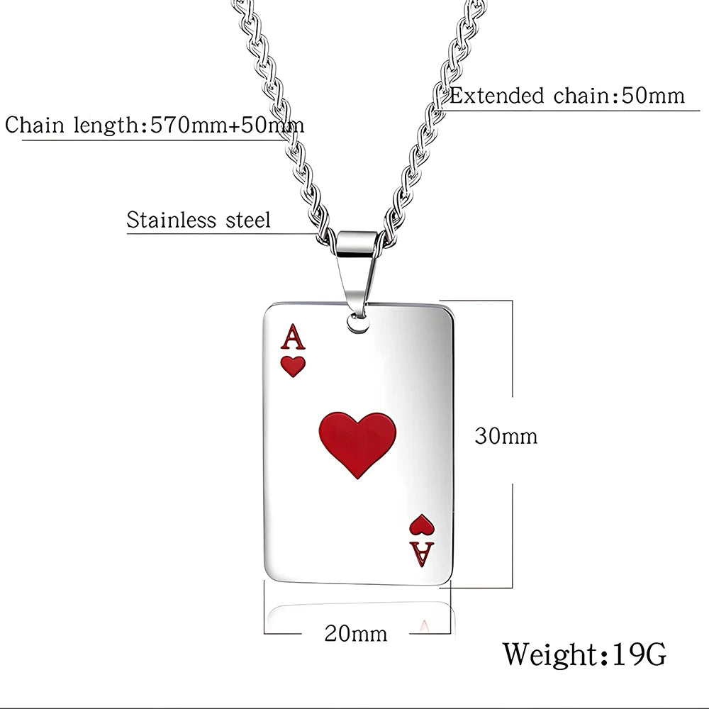 Hip Hop Stainless Steel Poker Card Ace of Spades Necklace