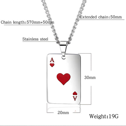 Hip Hop Stainless Steel Poker Card Ace of Spades Necklace
