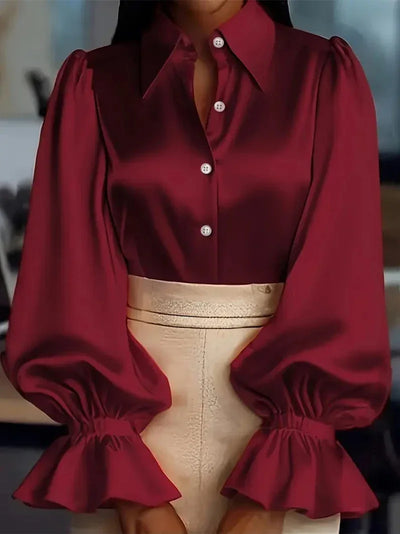 Elegant Satin with Ruffled Cuff Sleeves Shirt