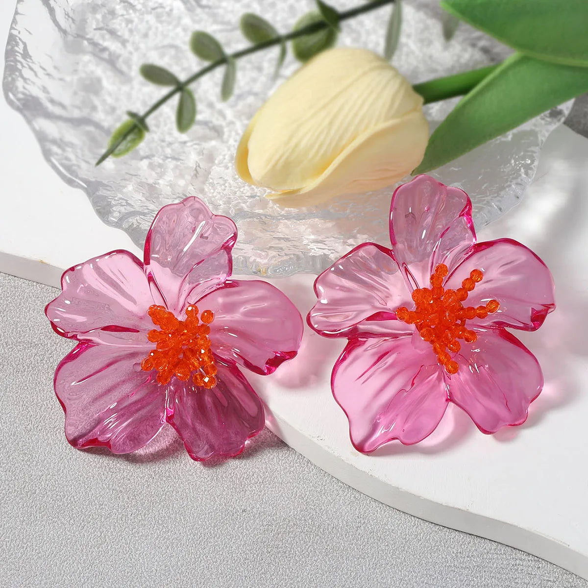 Colorful Acrylic Transparent Flower Earrings