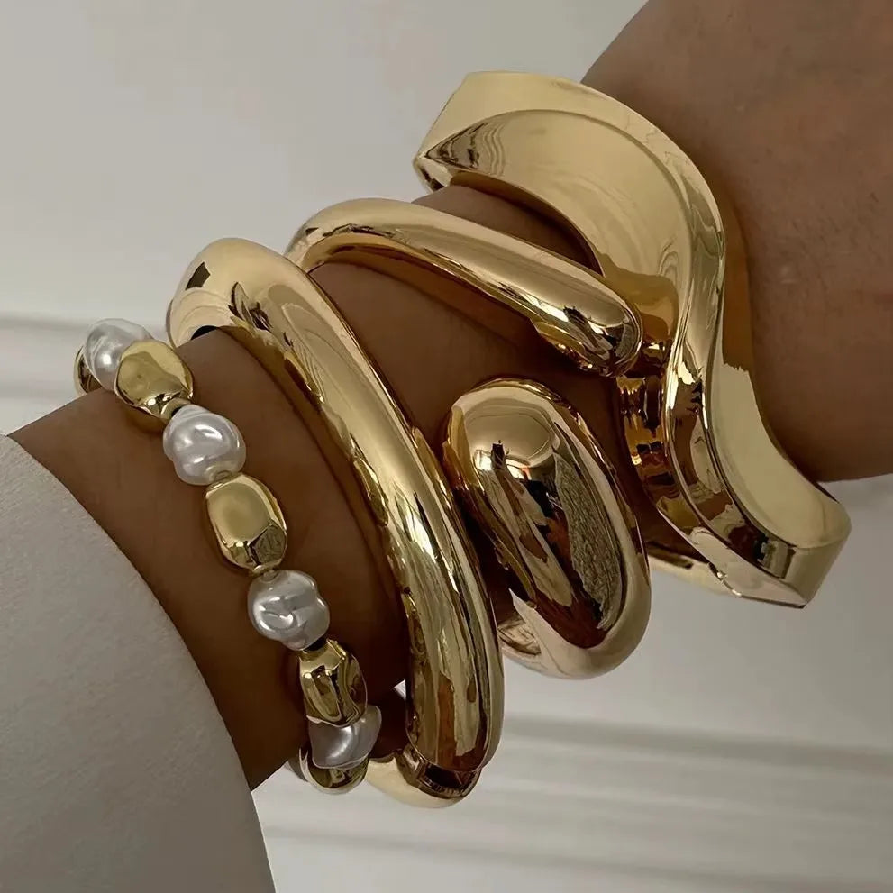 Wave Twist Exaggerated Chunky Cuff Bangle Hip Hop Bracelet