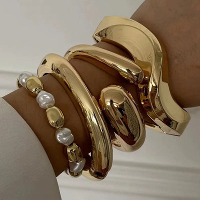 Wave Twist Exaggerated Chunky Cuff Bangle Hip Hop Bracelet
