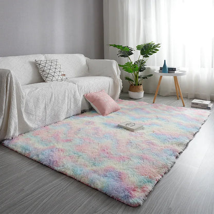 Silk Hair Tie-Dye Carpet Plush Soft Floor Mat Decoration
