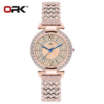 Full Diamond Waterproof Roman Scale Steel Belt Quartz Watch