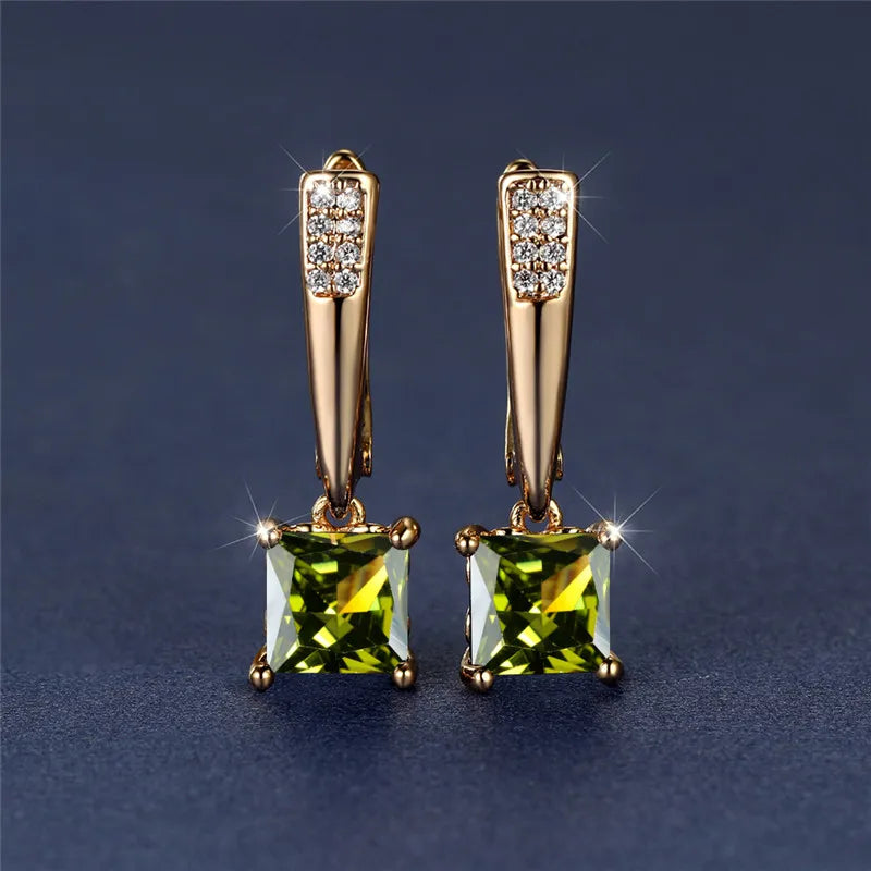 Geometric Crystal Antique Black Zircon Square Stone Earrings