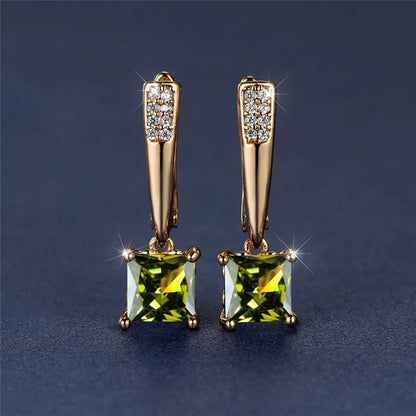 Geometric Crystal Antique Black Zircon Square Stone Earrings