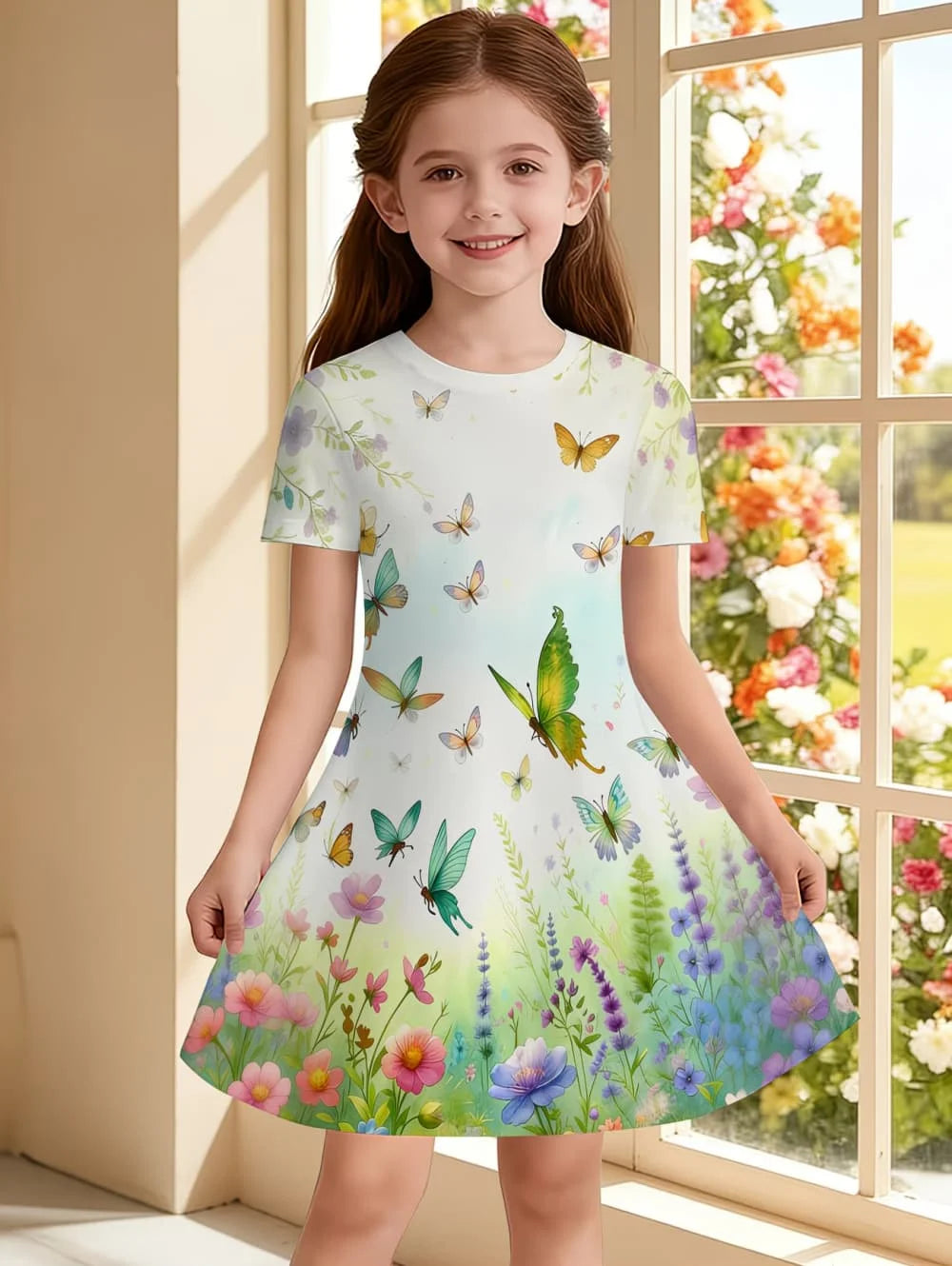 Beautiful Butterfly Printed Short Sleeve Dress