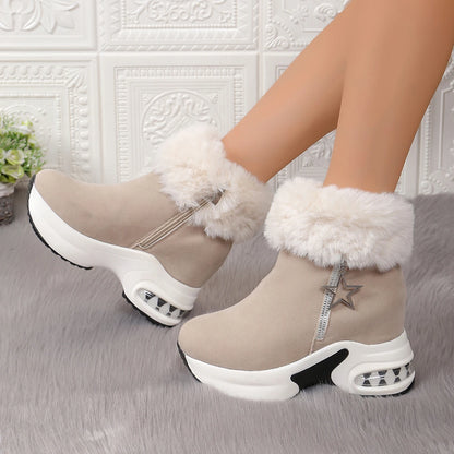 Winter Casual High Heels Thickened Fluff Wedge Platform Snow Boots