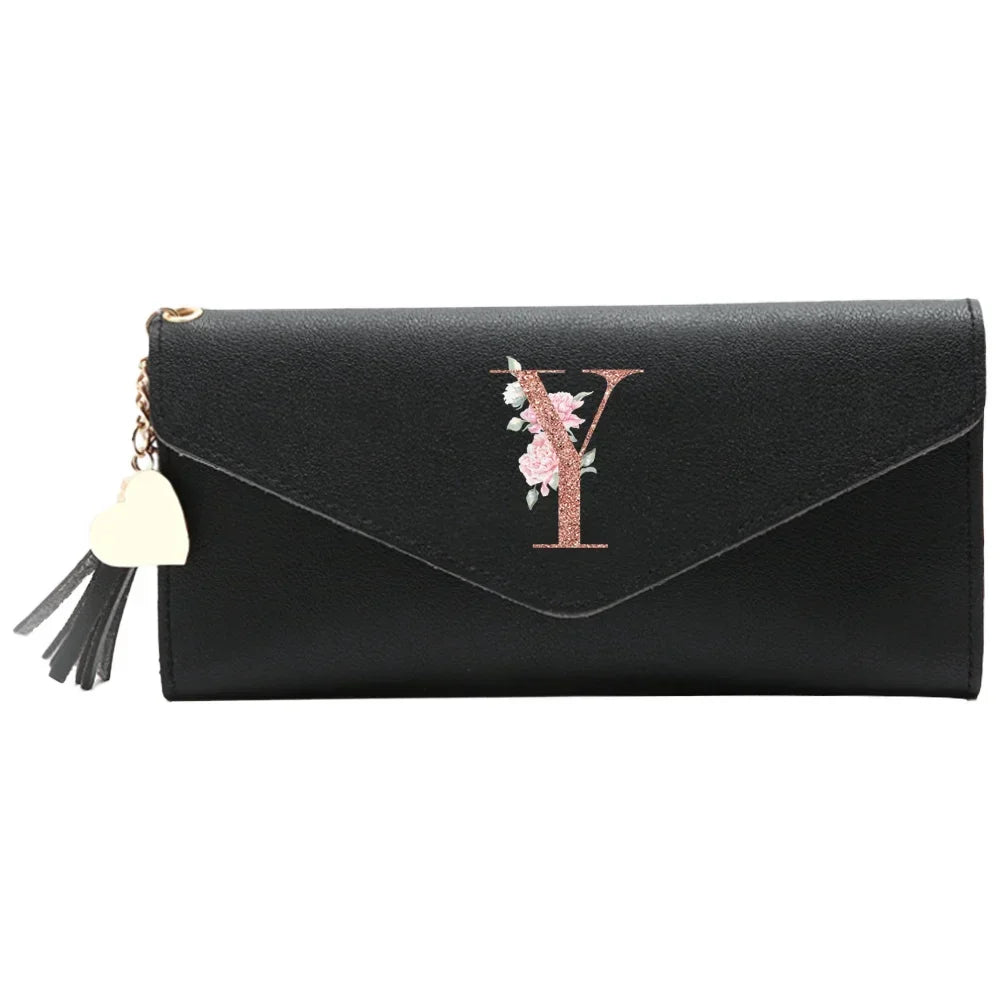 Black Small Leather Coin Rose Gold Wallet