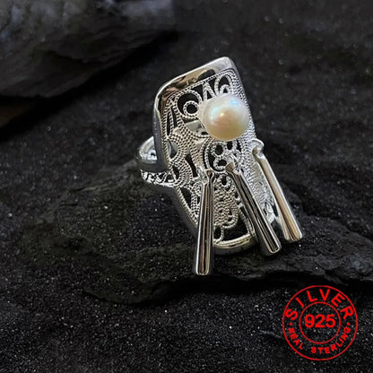 Silver Geometric Handmade Irregular Tassel Ring