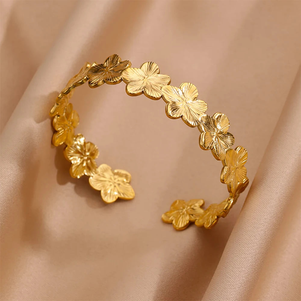 DANA Gold Chunky Flower Cuff Bangle Bracelet